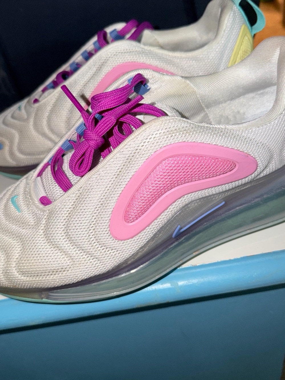 Nike 720 Air Max aqua powder White & pink Sneakers with Purple Laces